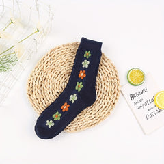 3 Pairs Floral Print Socks Comfy Mid Tube Women's Stockings