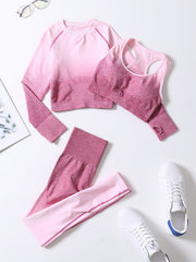 2pcs Women's Seamless Yoga Set Gradient Leggings Crop Top Sports Bra Fitness