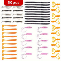 50pcs Bionic Soft Fishing Baits - Trout Bass Lures Tackle