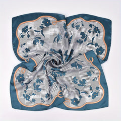 Floral Plaid Print Bandana Classic Silk Square Scarf