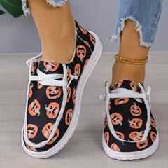 Women's Pumpkin Print Canvas Shoes Casual Lace Up Outdoor Shoes