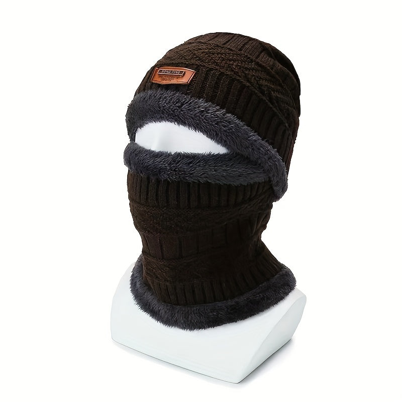 Men's Winter Hat Neck Warmer Set Knitted Beanie Cycling Ear Protection Pullover