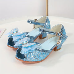 Bowknot Sequin High-heeled Sandals for Girls Lightweight Dress Shoes