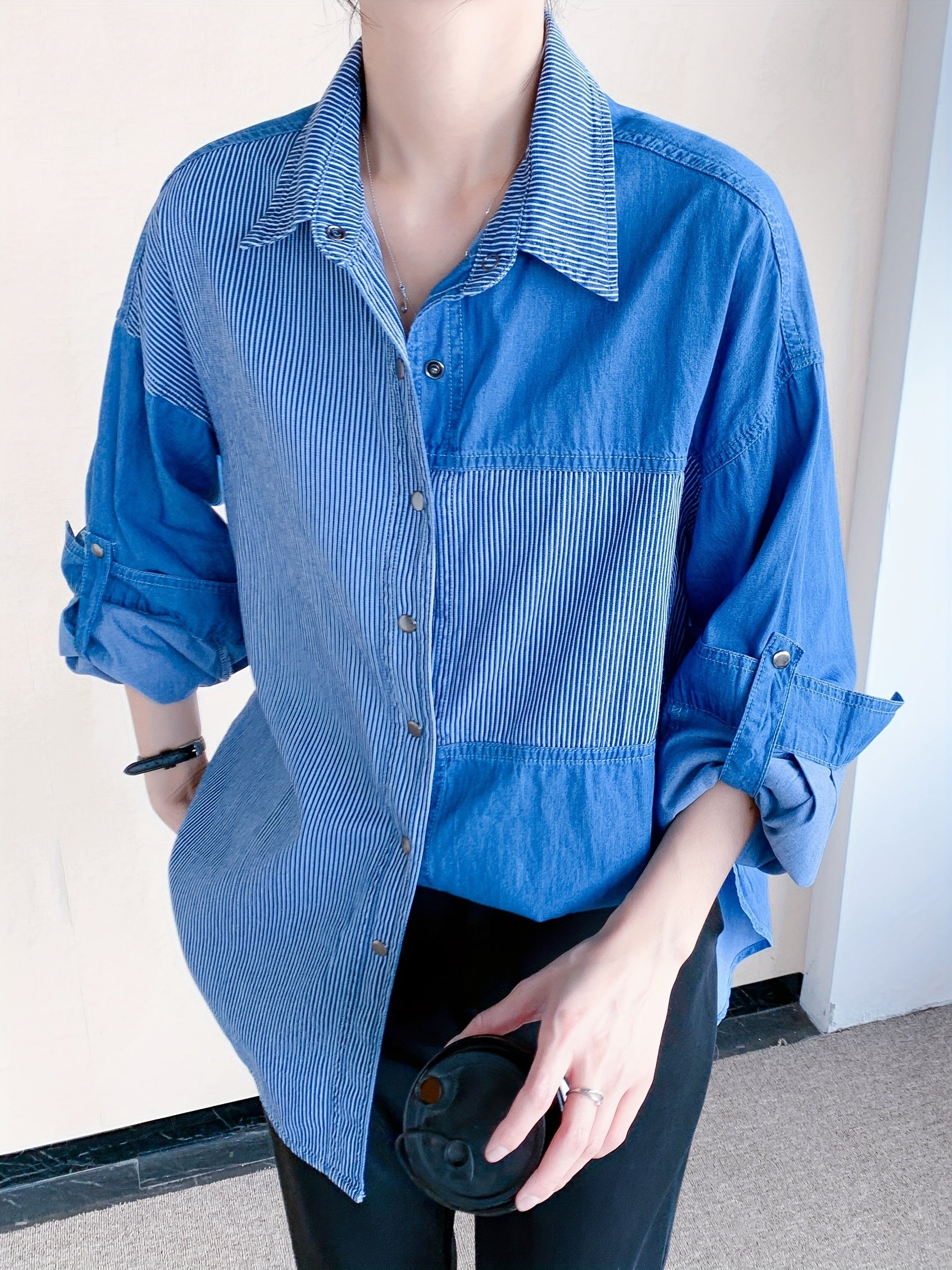 Colorblock Stripe Denim Top