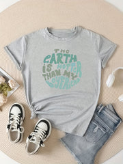 Letter Print Sports T shirt Short Sleeve Workout Tops Women's Activewear