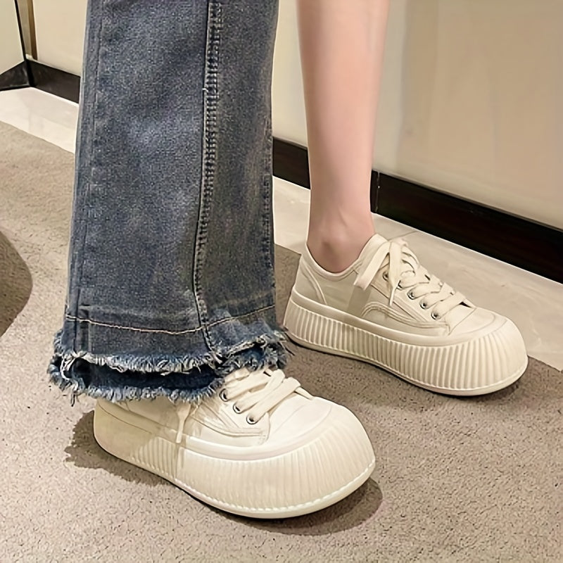 Women's Canvas Lace Up Sneakers Comfortable Platform Shoes