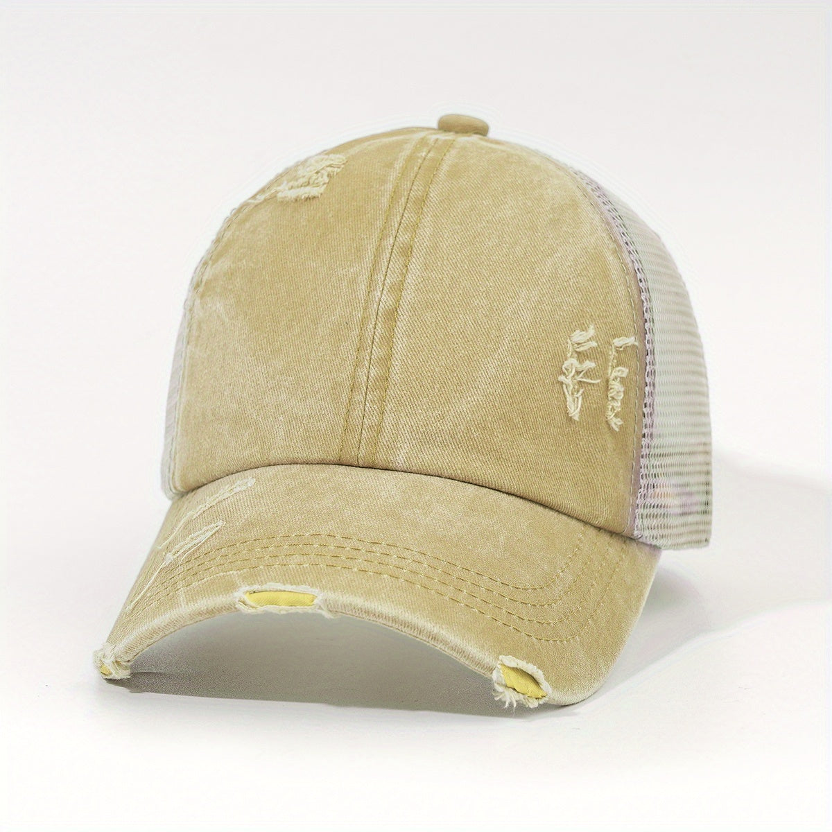 Distressed Ponytail Trucker Hat Adjustable Baseball Cap
