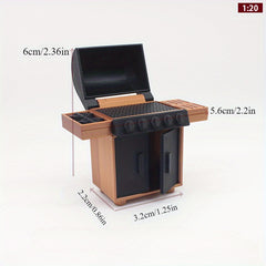 1:12 Scale BBQ Grill Model Wooden Table Scene Accessory for Dollhouse