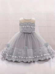 Girl's Princess Dress Embroidered Lace Flower Puffy Dress