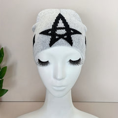 Pentagram Jacquard Gray Beanie Soft Unisex Warm Knit Hat