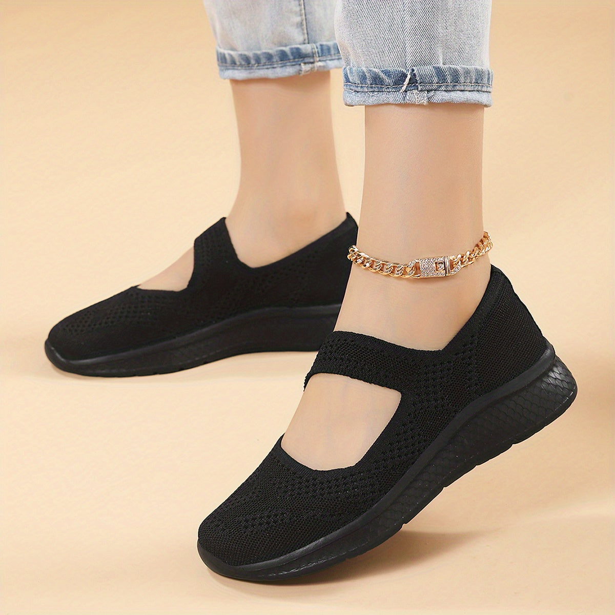 Women's Breathable Mesh Sneakers Casual Ankle Strap Flat Shoes