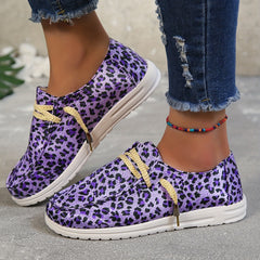Leopard Print Canvas Lace Up Walking Shoes for Women