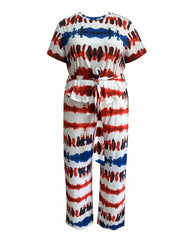 Women's Plus Tie Dye Tee & Printed Pants Set