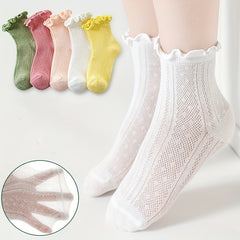 5 Pairs Girls Mesh Breathable Short Crew Socks for Kids Children Summer