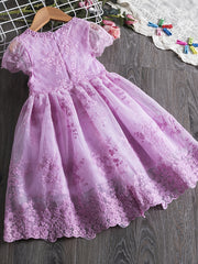 Toddler Girls Puff Sleeve Princess Dress Kids Summer Clothes