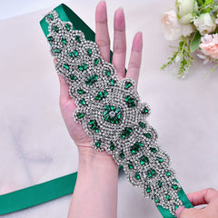 Green Rhinestone Bridal Sash Vintage Baroque Style Women's Dress Jewelry