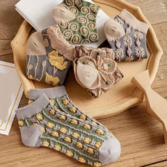 5 Pairs 3D Floral Textured Low Cut Ankle Socks for Women