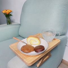 Pine Wood Sofa Armrest Table with Storage