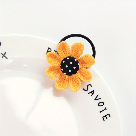 Colorful Knit Sunflower Hair Ties for Girls
