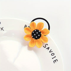 Colorful Knit Sunflower Hair Ties for Girls