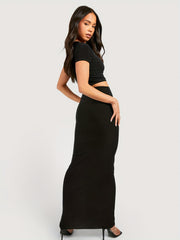 Two Piece Tee & Skirt Outfits Short Sleeve Crop Tee & High Waist Maxi Skirt