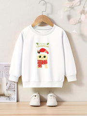 Christmas Kitty Graphic Crew Neck Long Sleeve Sweatshirt Kids