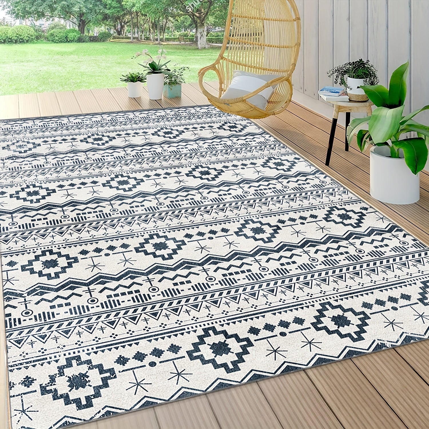 Large Bohemian Reversible Mats Non-slip Plastic Straw Rug Outdoor Area Rug