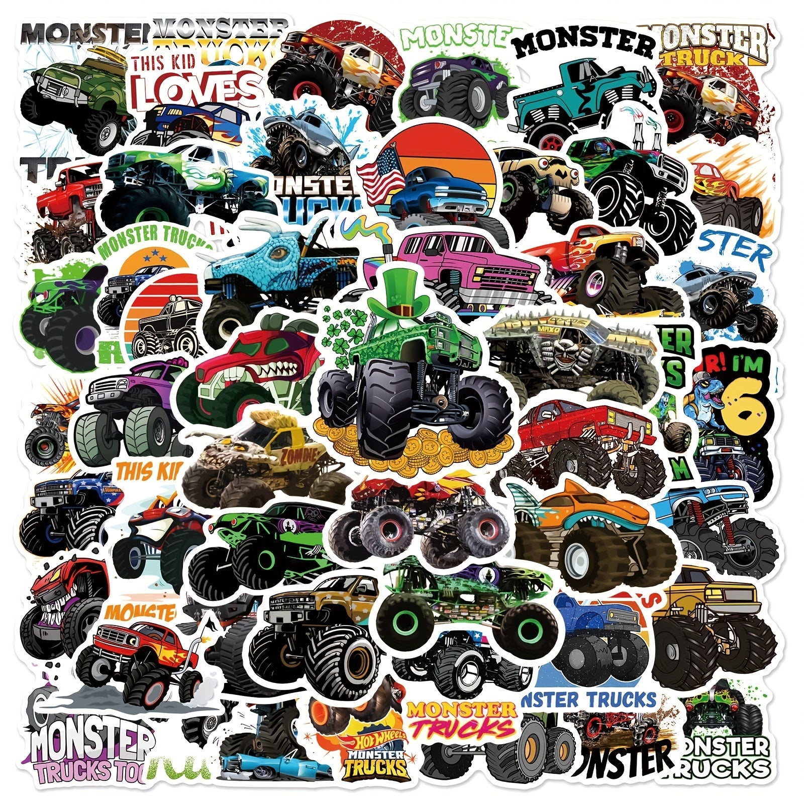 50 Monster Truck Stickers for Helmets Skateboards Water Bottles Laptops