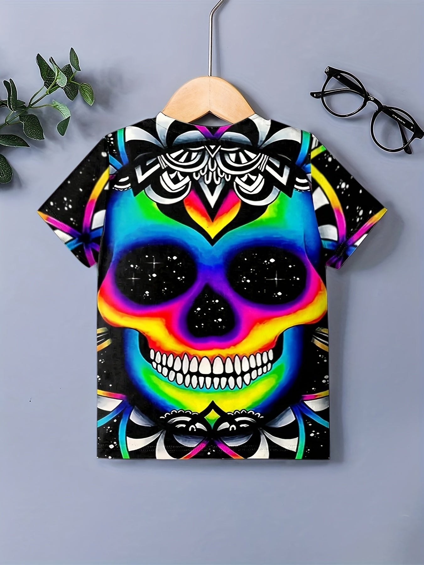 Kids Skull Graphic Tee Colorful Casual T-shirt