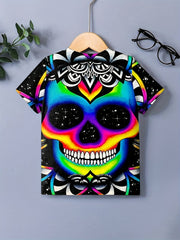 Kids Skull Graphic Tee Colorful Casual T-shirt