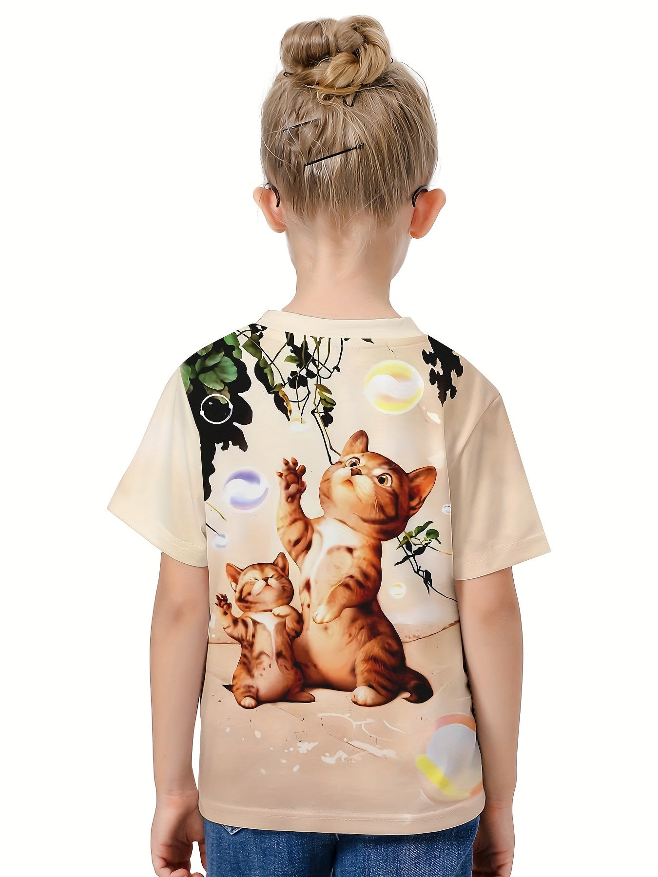 3D Kitty Print T shirt for Girls Boys Summer Sports