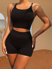 Solid Criss Cross Training Bra & Boyshort Panty Set