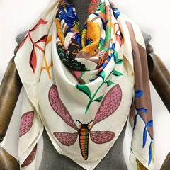 Large Plant Print Square Scarf Soft Sunscreen Shawl Wraps for Women