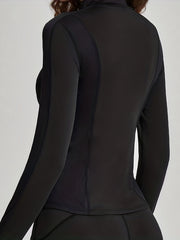 Solid Stand up Collar Zipper Yoga Jacket Thumb Hole Slim Top