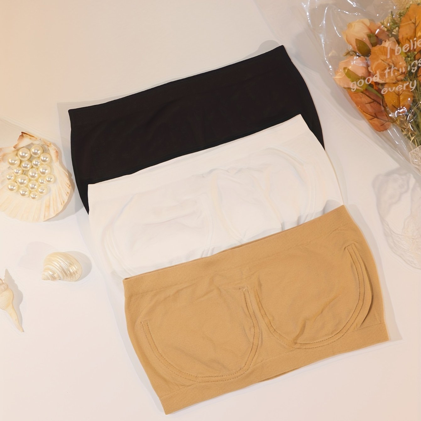 3pcs Strapless Bandeau Bras Comfy & Soft Stretch Everyday Bra