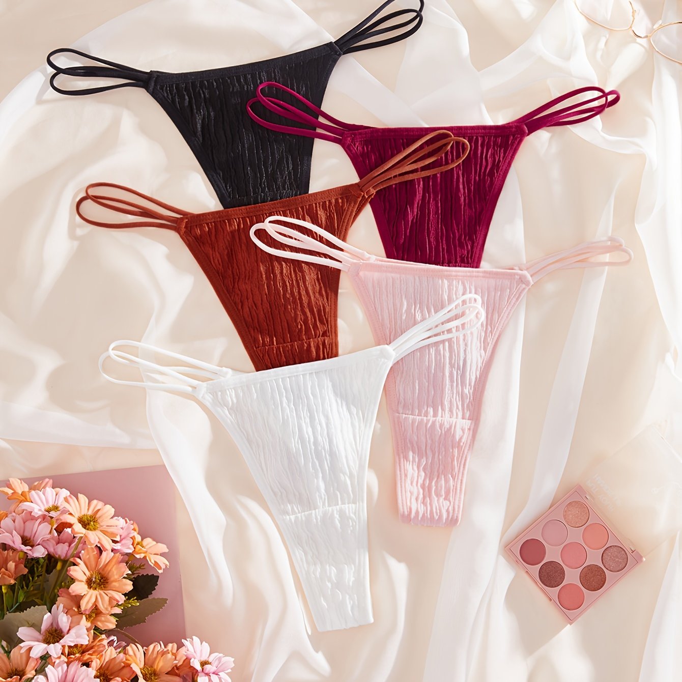 5pcs Cut Out Thongs Low Waist Panties Women's Lingerie