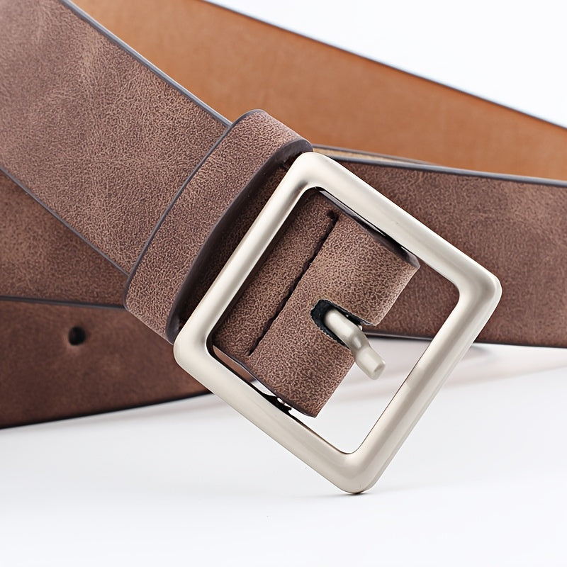Square Metal Pin Buckle Women Leather Belt for Jeans