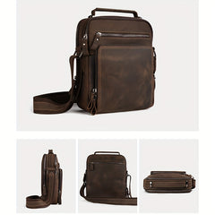 Vintage Leather Messenger Bag For Men Casual Crossbody Bags Crazy Horse Leather
