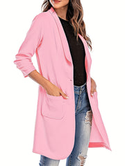 Solid Button Front Blazer Casual Ruched 3 4 Sleeve Lapel Blazer