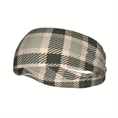 Vintage Plaid Headband Beige Gray Retro Accessory