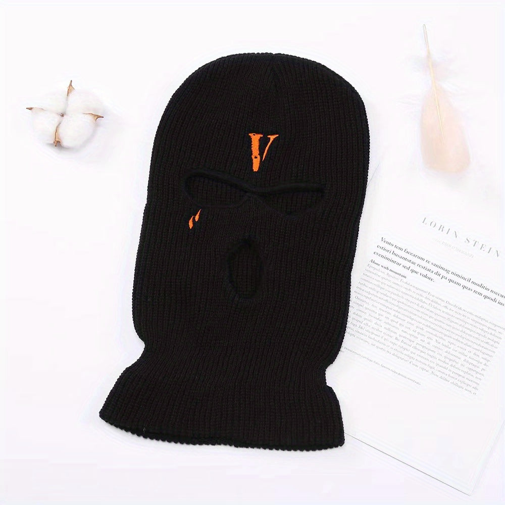 Letter V Embroidery Ski Mask Winter Balaclava Hat Neck Protection