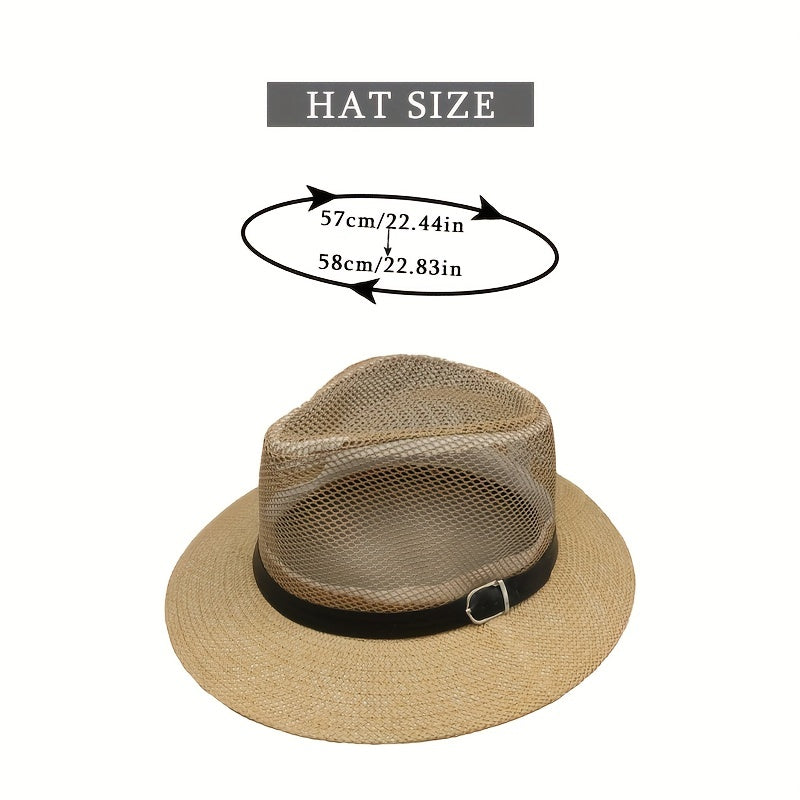 Mesh Hollow Fedora Belt Sun Hat Unisex Outdoor Beach Hats