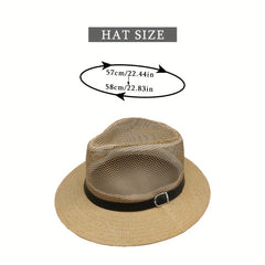 Mesh Hollow Fedora Belt Sun Hat Unisex Outdoor Beach Hats