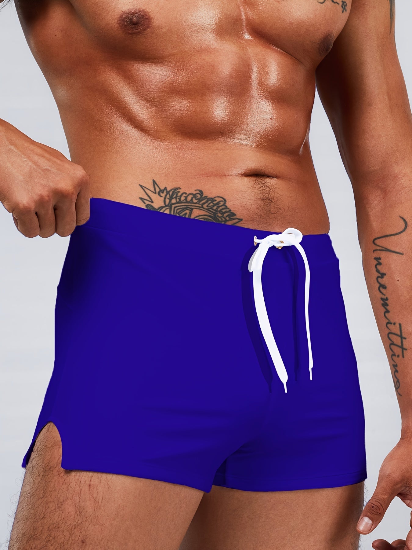 Men's Swim Boxers Solid Swimsuit Shorts Pants With Drawstring