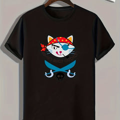 Pirate Cat Pattern Print Men's Comfy Sports T-shirt Graphic Tee