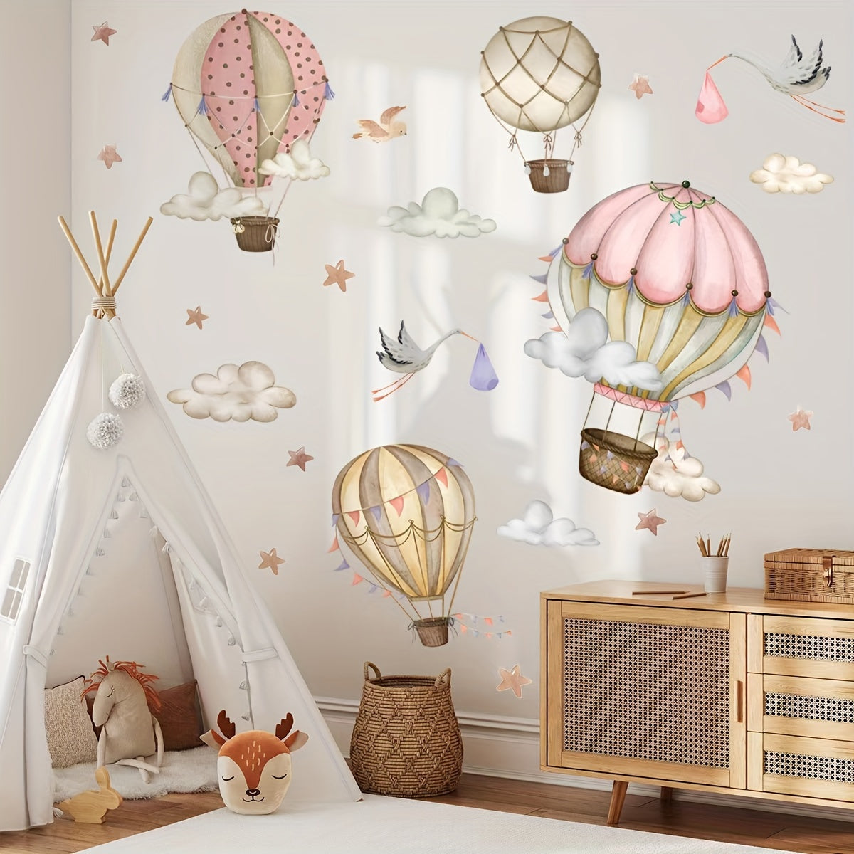 2pcs Hot Air Balloon Cloud Wall Decals Self Adhesive Wall Stickers