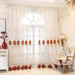 Geometric Pattern Embroidery Sheer Curtain for Home Decor