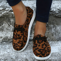 Leopard Print Lace-Up Flat Shoes for Women