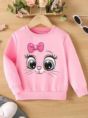 Girls Cat Casual Pullover Sweatshirt Long Sleeve