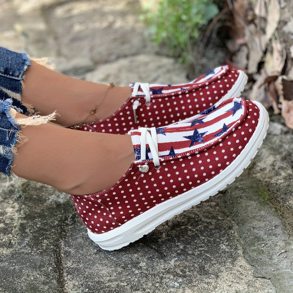 Women's Stars & Polka Dot Canvas Shoes Lace Up Slip On Casual Outdoor Shoes
